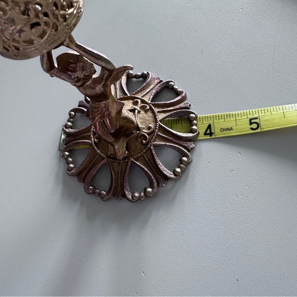 Rose Brass Tone Metal Cherub Candle Stick. 3.5” x 5” - Picture 7 of 10